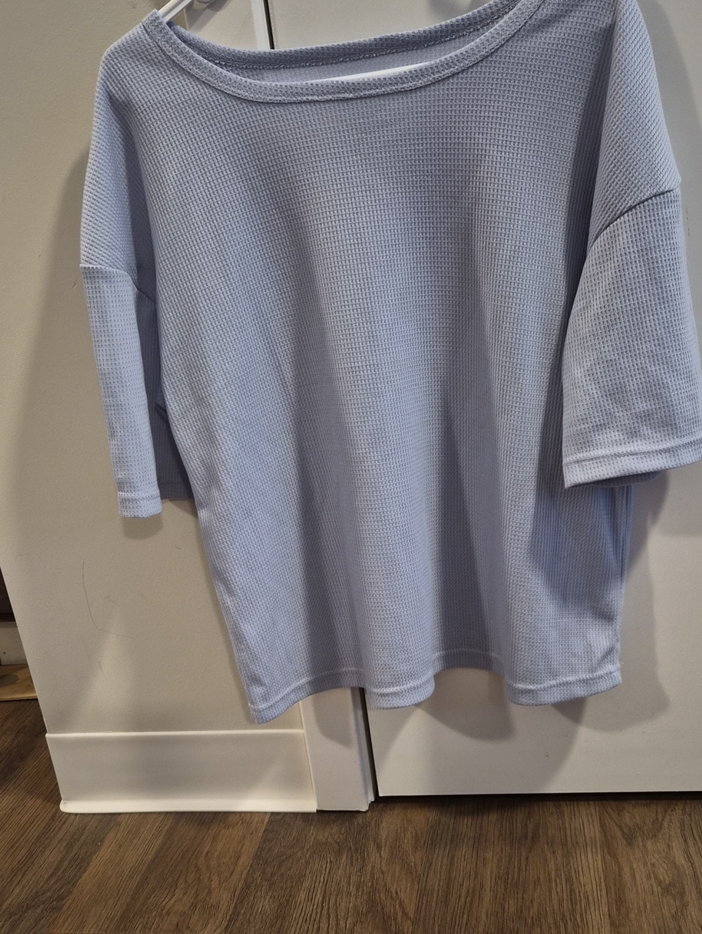 west loop Pale Blue Short-Sleeve Waffle Knit Top